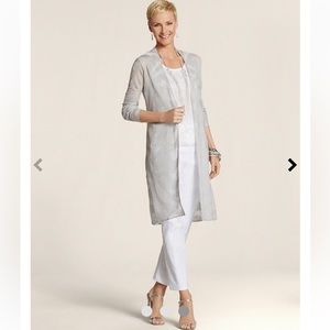Chico’s Subtle Zebra Chandler  Open Front Silvery Longer Length Cardigan Size Sm